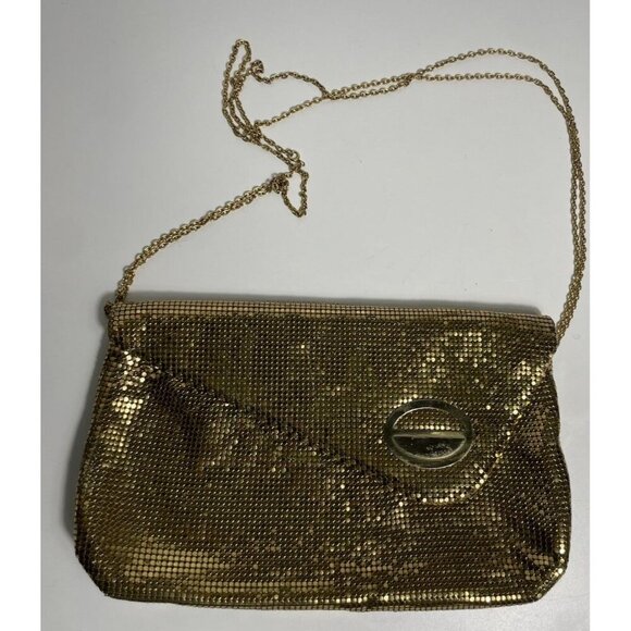 Vintage Whitting & Davis Shiny Gold Mesh Evening Bag Made In USA Chain Shoulder - Picture 1 of 7